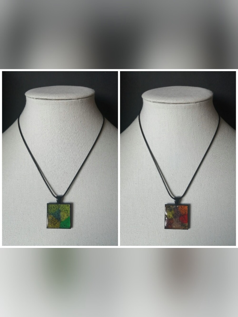 🔥3/$20🔥Handmade Minimalist Multicolour Square Epoxy Resin Pendants Black Cord